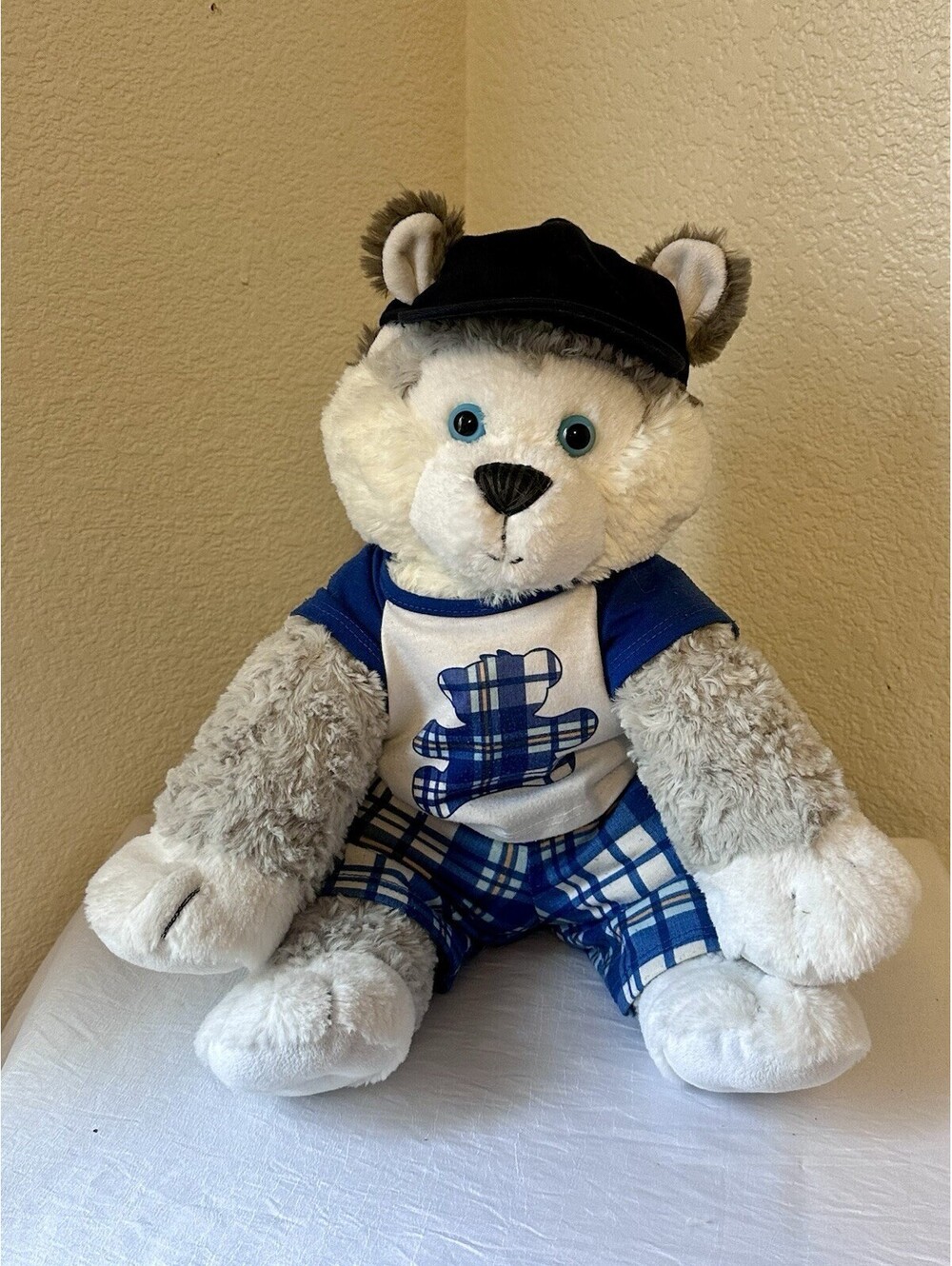 Build A Bear Grey Wolf Husky Puppy Plush W/ Hat & PJ Outfit